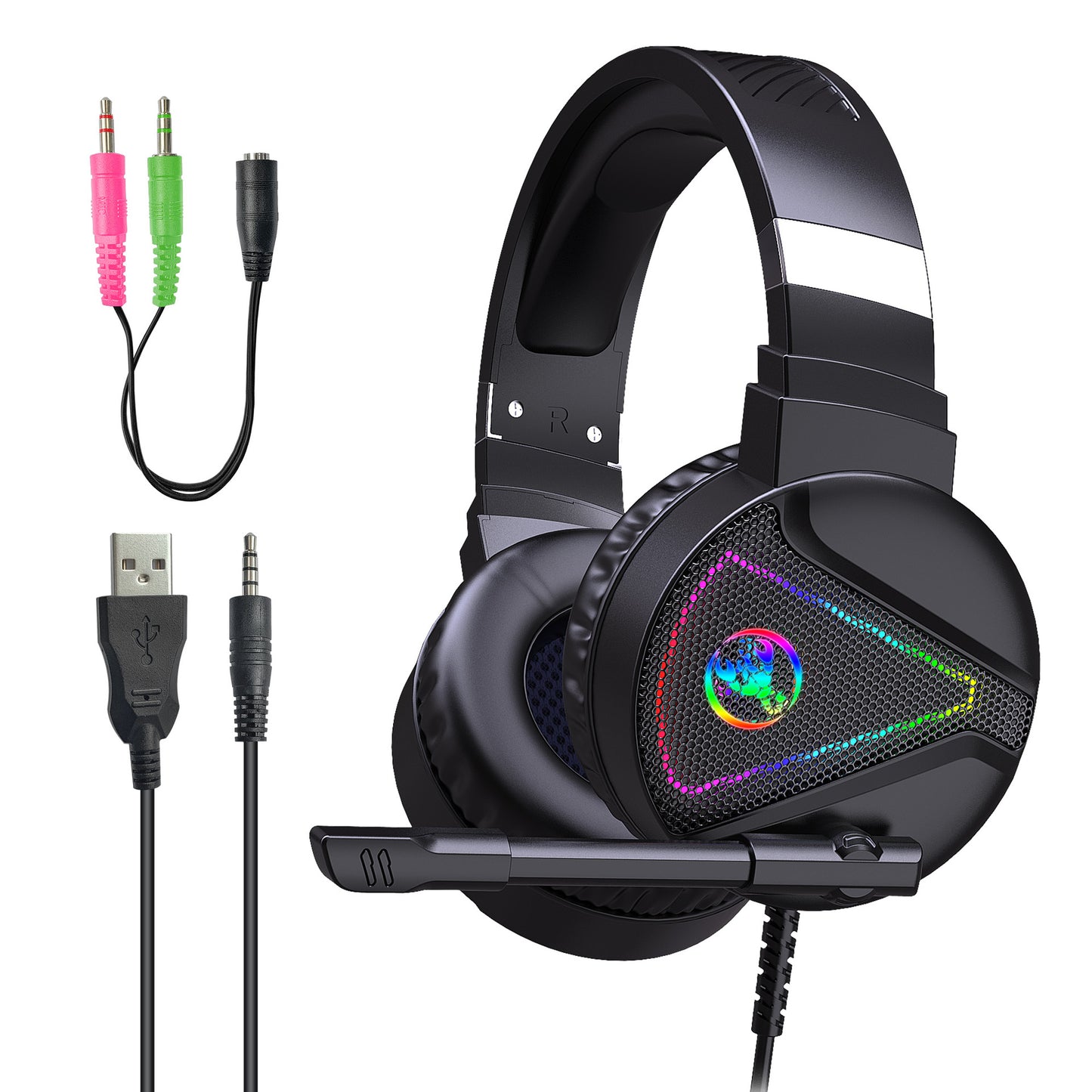 Stereo Bass Surround Wired Over-ear Gaming Headset with Mic & RGB Backlit for Windows / Mac / PS4