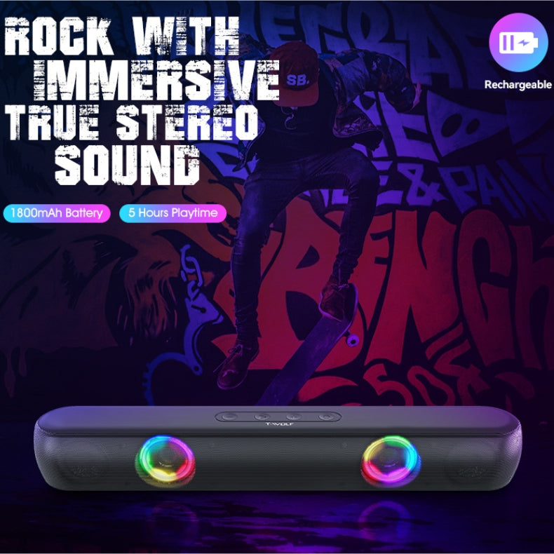 Bluetooth 5.0 Wireless Stereo Bass Surround Speaker with RGB Multi-Colors Rhythm Lights & AUX/TF/USB