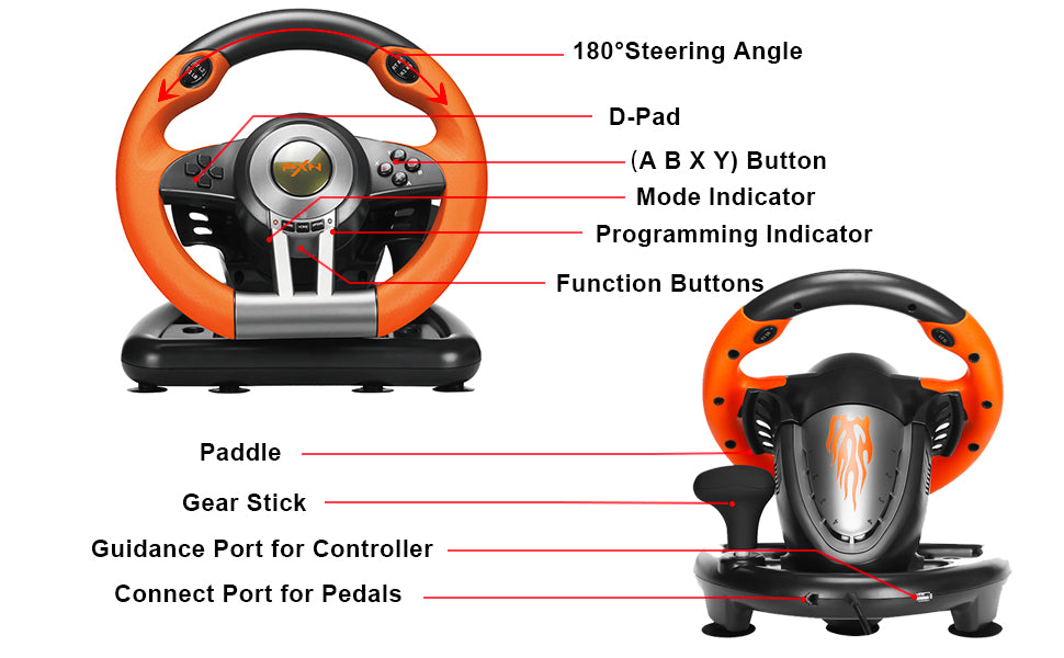 180° Universal Gaming Race Steering Wheel with Shifter & Pedals for PS3 / 4 / PC / Xbox One / Switch