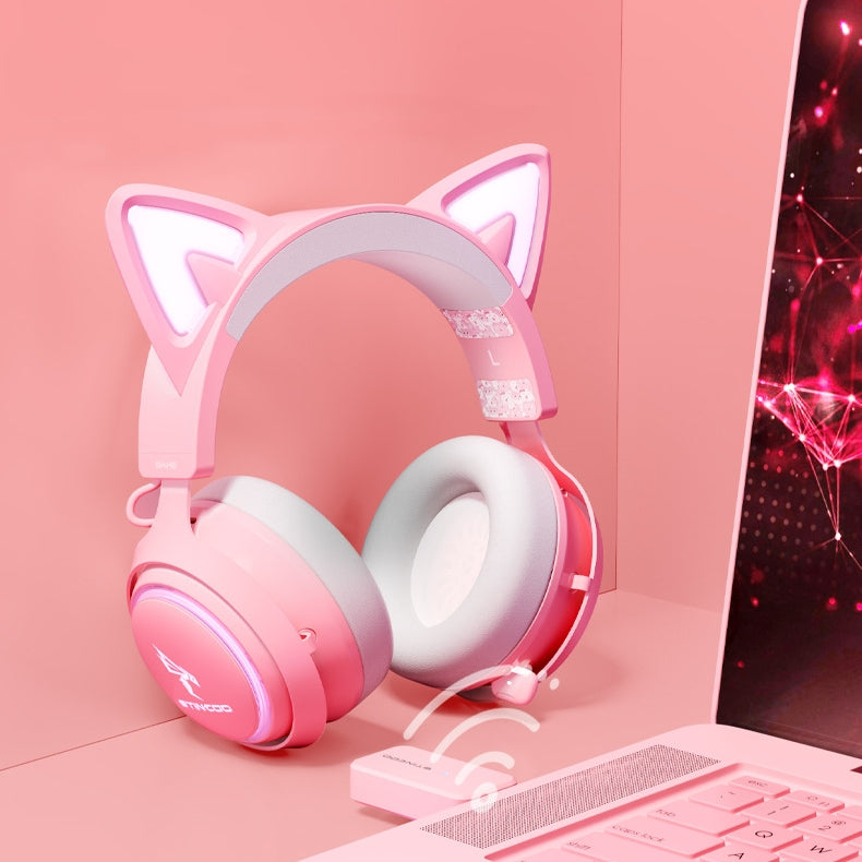 2.4GHz Wireless 7.1 Stereo Bass Surround Over-ear Lovely Gaming Headset with 3 Modes for Win/Mac