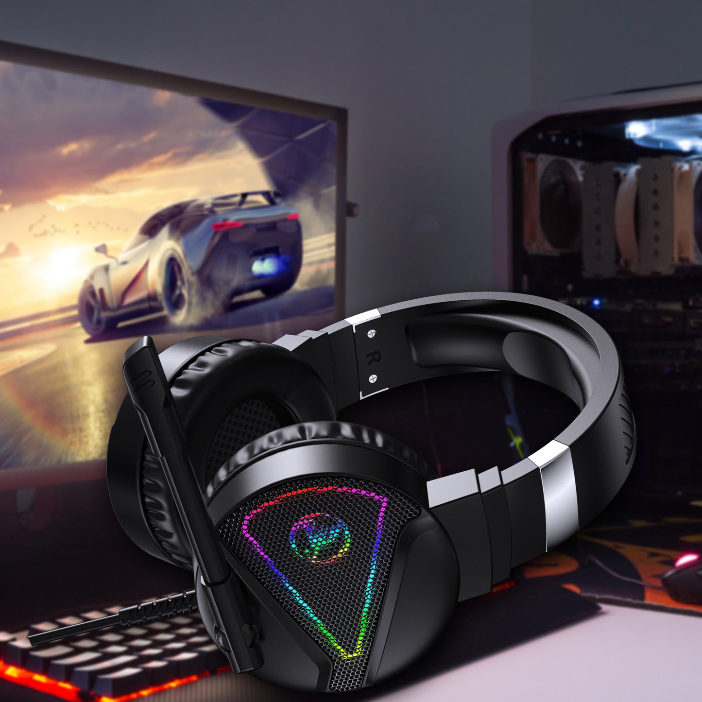 Stereo Bass Surround Wired Over-ear Gaming Headset with Mic & RGB Backlit for Windows / Mac / PS4