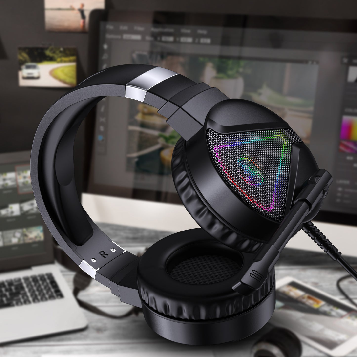 Stereo Bass Surround Wired Over-ear Gaming Headset with Mic & RGB Backlit for Windows / Mac / PS4