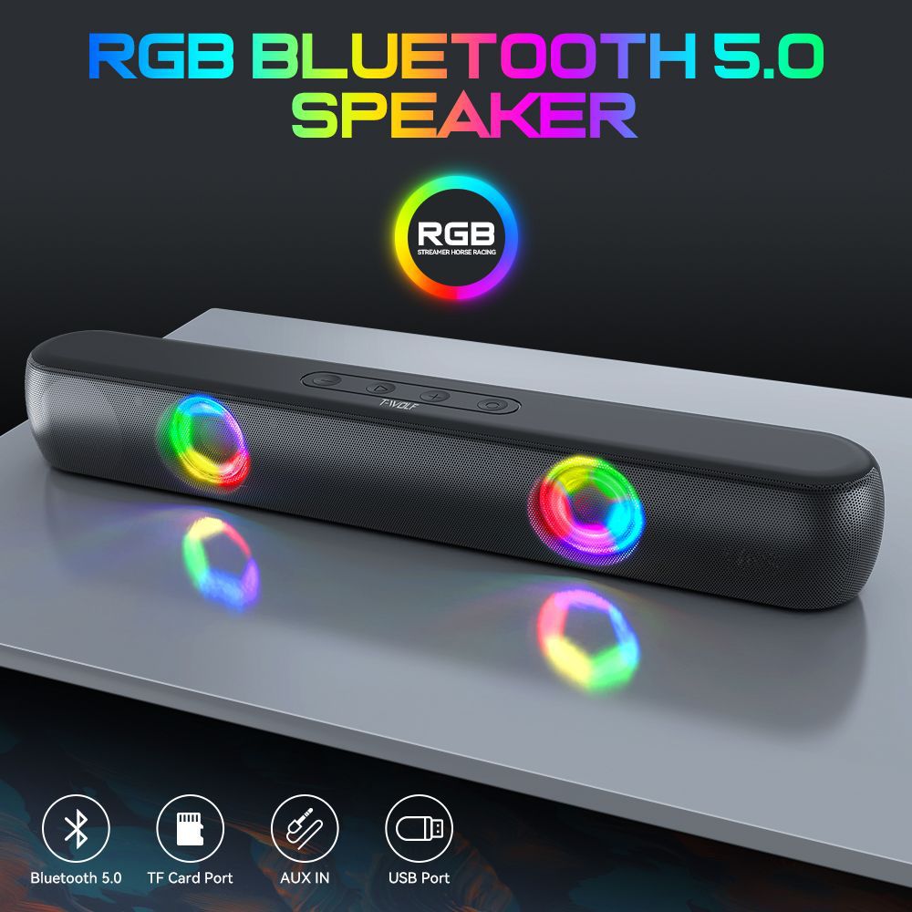 Bluetooth 5.0 Wireless Stereo Bass Surround Speaker with RGB Multi-Colors Rhythm Lights & AUX/TF/USB