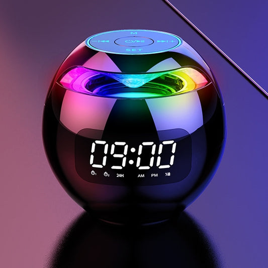 Bluetooth 5.0 Wireless Stereo Bass Surround Cute Portable Speaker with Colorful LED Lights & Alarm Clock