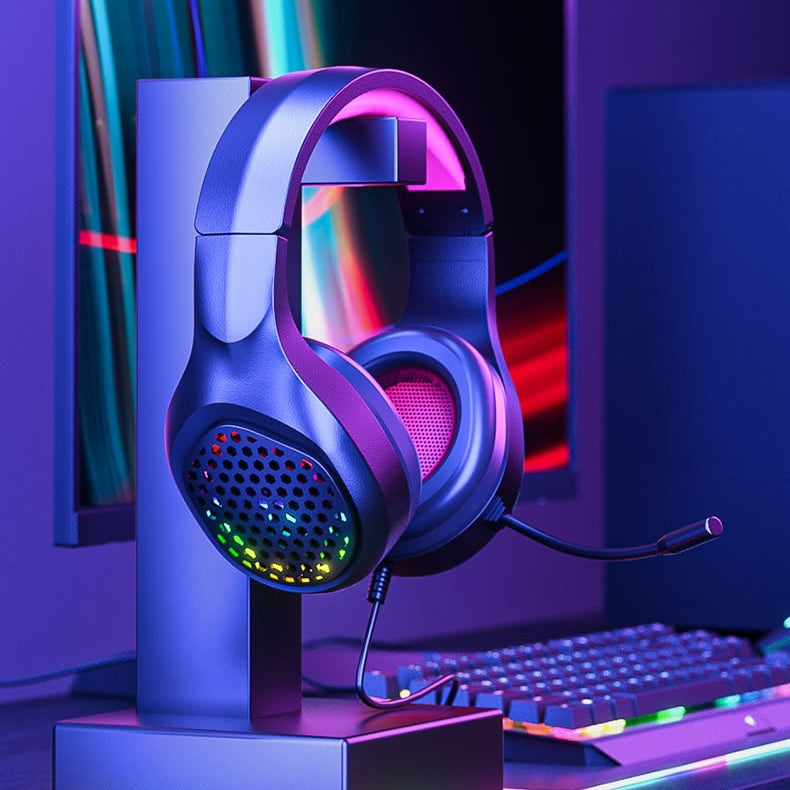 Stereo Bass Surround Wired Over-ear Gaming Headset with Mic & Cool RGB Backlit for Win/Mac/PS4