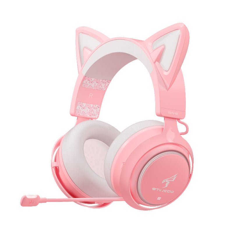 2.4GHz Wireless 7.1 Stereo Bass Surround Over-ear Lovely Gaming Headset with 3 Modes for Win/Mac