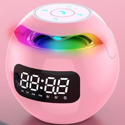 Bluetooth 5.0 Wireless Stereo Bass Surround Cute Portable Speaker with Colorful LED Lights & Alarm Clock