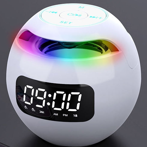 Bluetooth 5.0 Wireless Stereo Bass Surround Cute Portable Speaker with Colorful LED Lights & Alarm Clock