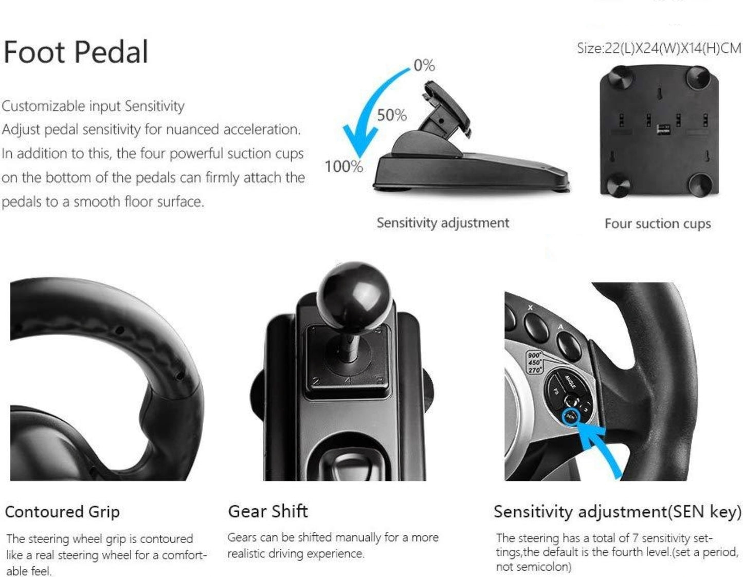 270° / 900° Gaming Racing Wheel with Gear Shifter & Pedal for PS3 / PS4 / PC / Xbox One / 360 / Switch