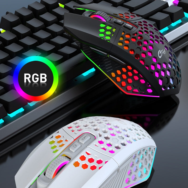 2.4GHz Wireless Honeycomb Design Gaming Mouse with RGB Backlight & Mute Buttons for Windows/Mac, 95g