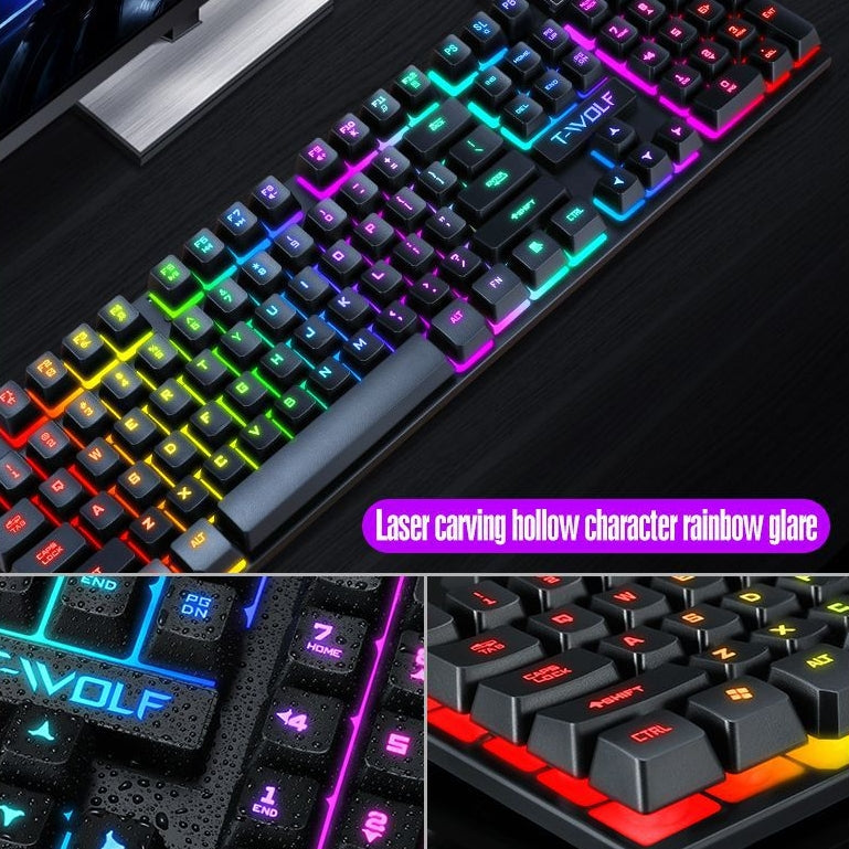 Gaming Set - 104 Keys Wired Keyboard with Rainbow Backlit + 1600 DPI Gaming Mouse Combo