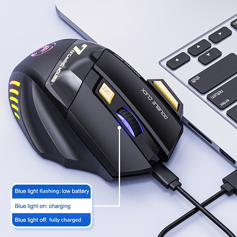 2.4GHz & Bluetooth 5.1 Wireless Mute Gaming Mouse with RGB Backlight & Fire Button for Win / Mac