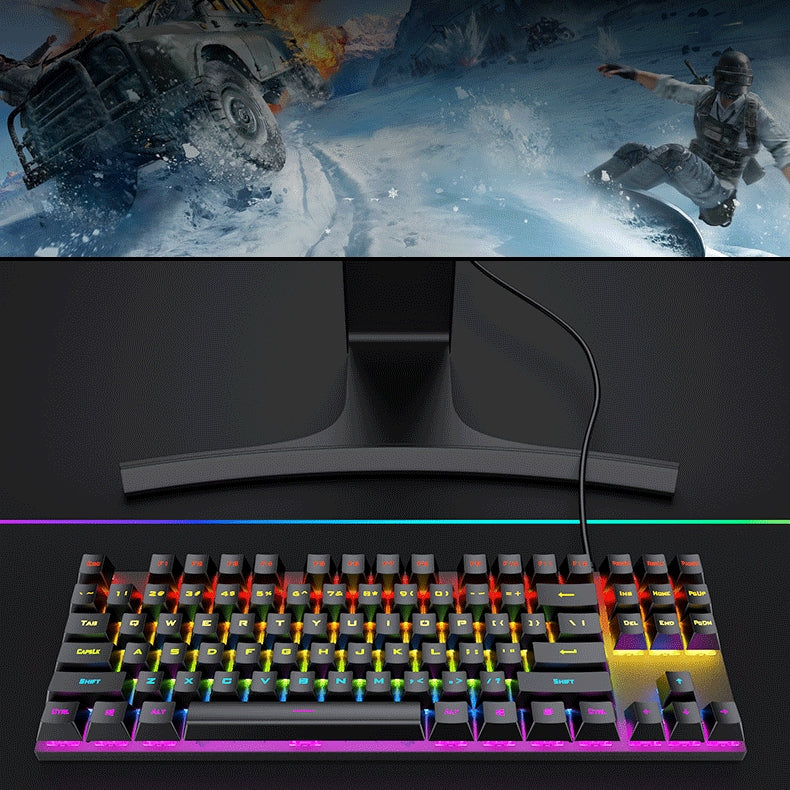 Anti-ghosting Spill Resistant Compact 87 Keys Wired Gaming Keyboard with RGB Backlit for Windows / Mac