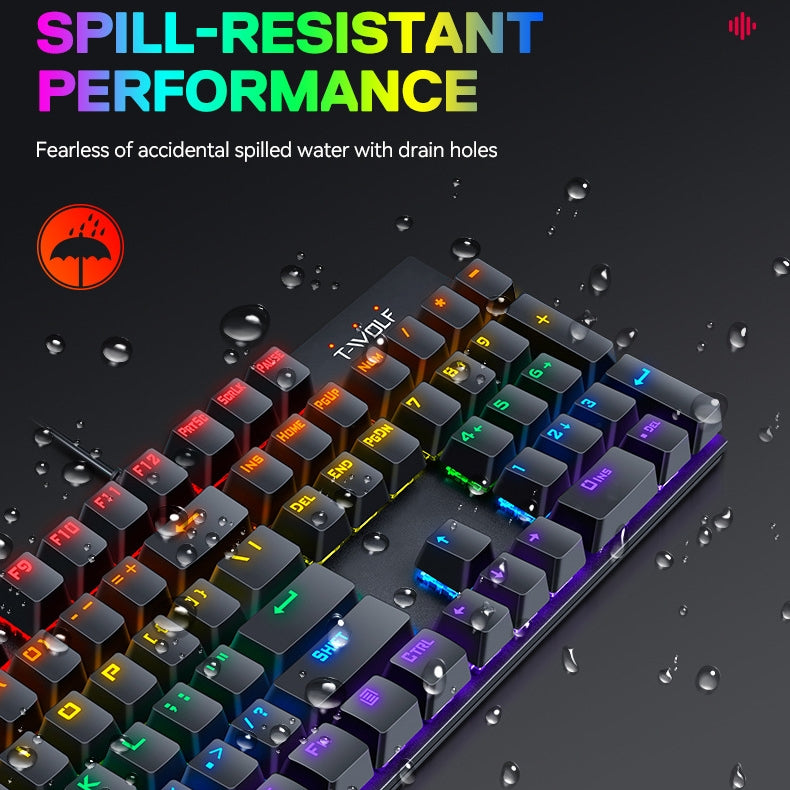 Anti-ghosting Spill Resistant Wired 104 Keys Gaming Keyboard with RGB Backlit for Windows / Mac