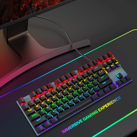 Anti-ghosting Spill Resistant Compact 87 Keys Wired Gaming Keyboard with RGB Backlit for Windows / Mac