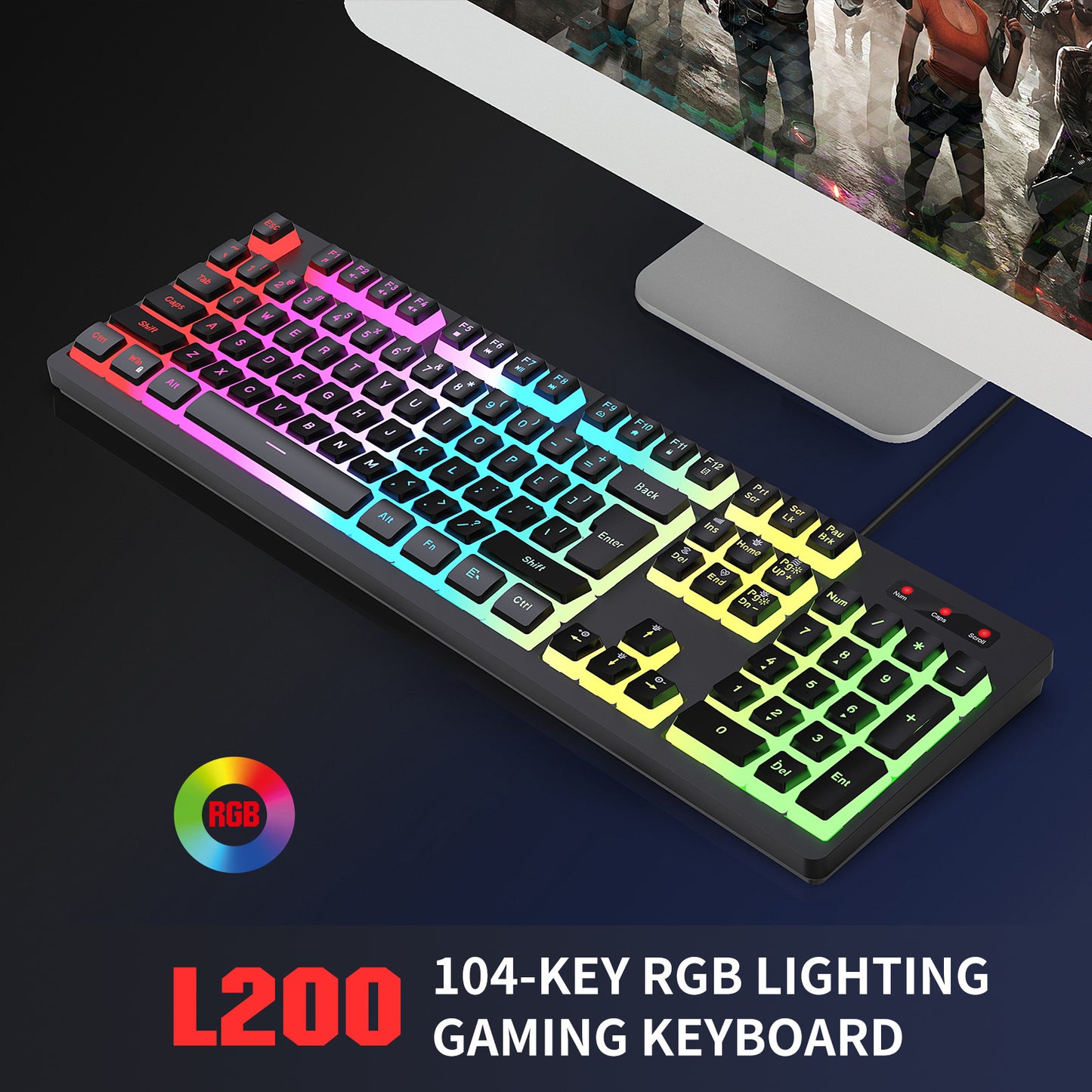 Anti-ghosting 104 Keys Membrane Wired Keyboard with RGB Backlit + 7D 3600 DPI Gaming Mouse Combo