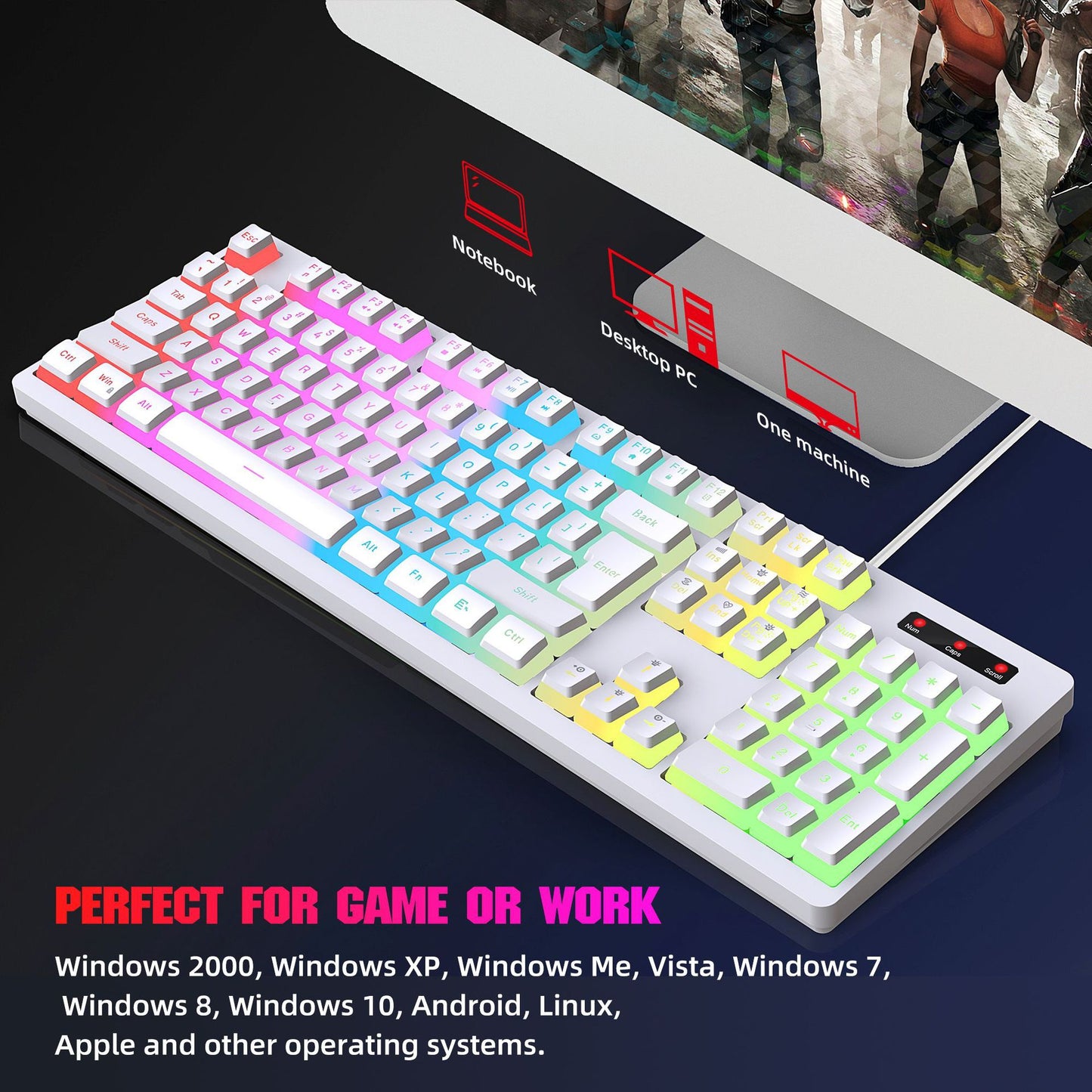 Anti-ghosting 104 Keys Membrane Wired Keyboard with RGB Backlit + 7D 3600 DPI Gaming Mouse Combo