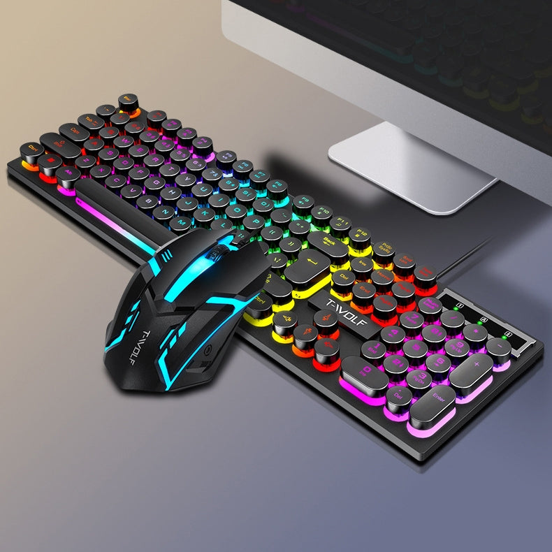 Spill Resistant 104 Keys Wired Keyboard with Rainbow Backlit + 1000 DPI Gaming Mouse Combo