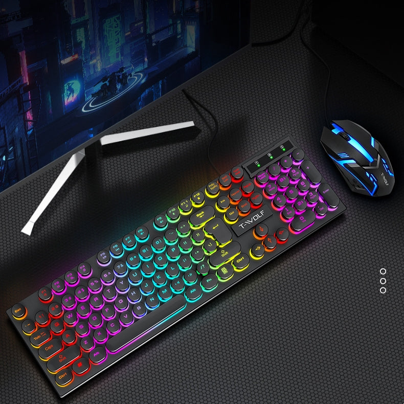 Spill Resistant Wired 104 Keys Gaming Keyboard with Multimedia Keys & Rainbow Backlit for Win/Mac