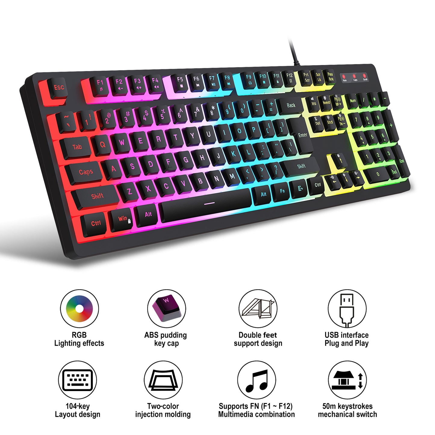 Anti-ghosting 104 Keys Membrane Wired Keyboard with RGB Backlit + 7D 3600 DPI Gaming Mouse Combo