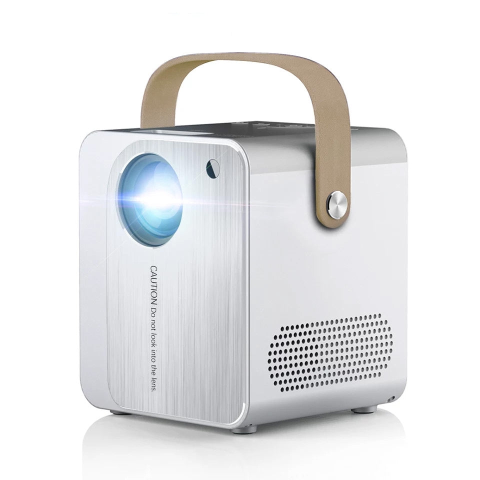 Portable Full HD 1080P Supported Projector with Handle, Compatible with Phone, HDMI, AV, USB, TF