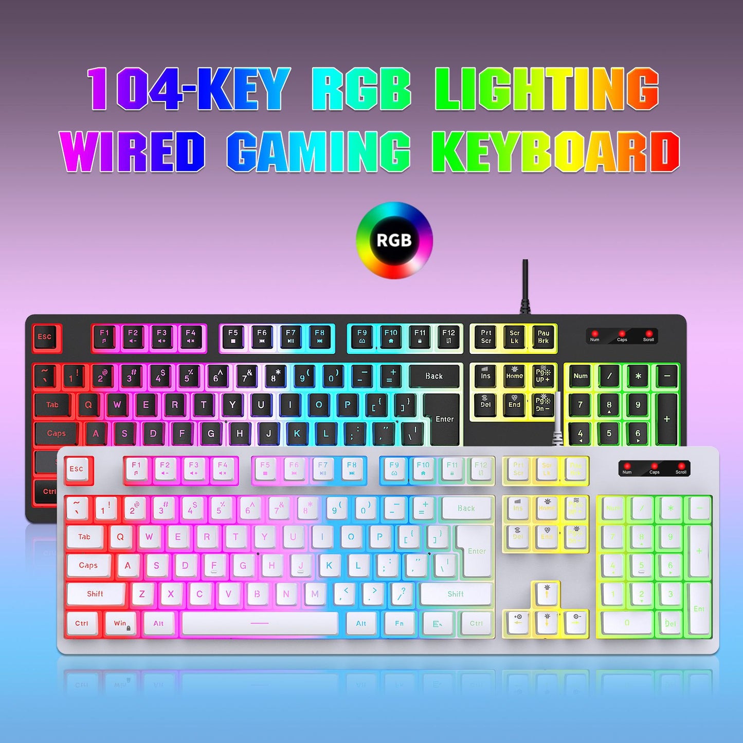 Anti-ghosting 104 Keys Membrane Wired Keyboard with RGB Backlit + 7D 3600 DPI Gaming Mouse Combo