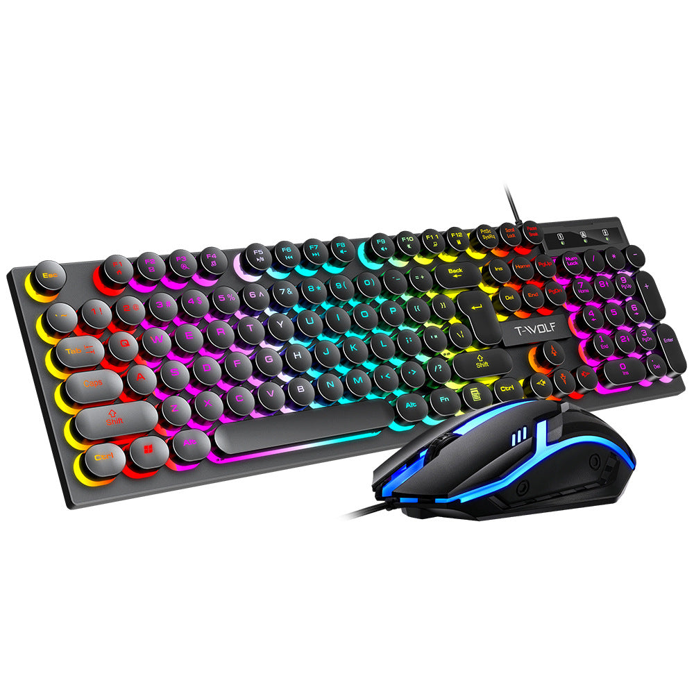 Spill Resistant 104 Keys Wired Keyboard with Rainbow Backlit + 1000 DPI Gaming Mouse Combo