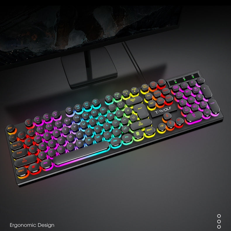 Spill Resistant Wired 104 Keys Gaming Keyboard with Multimedia Keys & Rainbow Backlit for Win/Mac