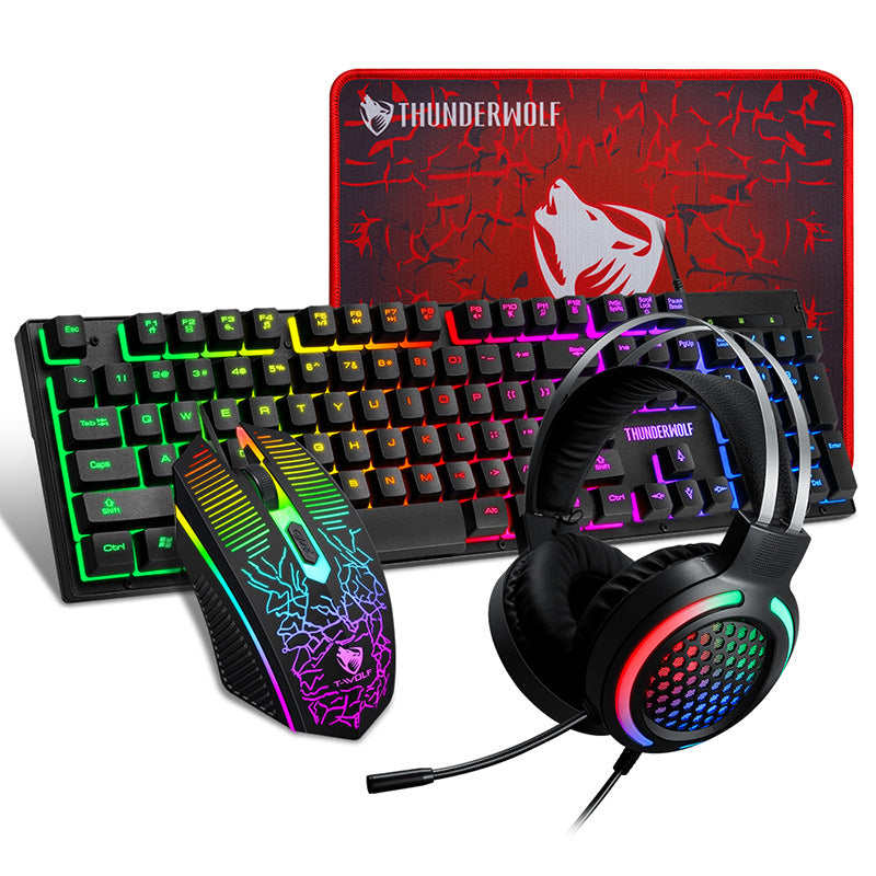 4-In-1 104 Keys Wired Keyboard + 2400 DPI Mouse + Mousepad + Honeycomb Headset Combo