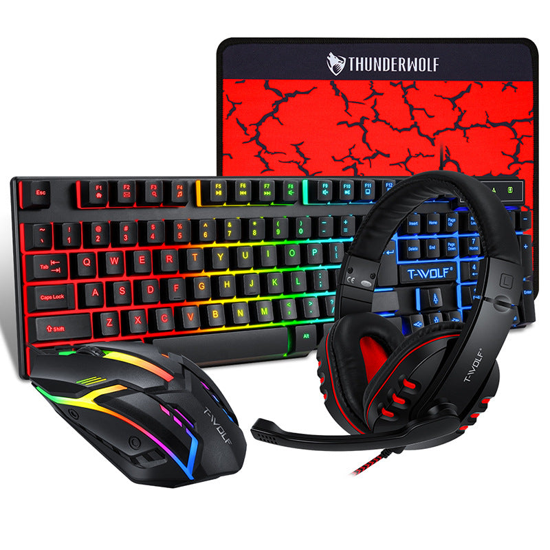 4-In-1 104 Keys Wired Gaming Keyboard + Headset + 1200 DPI Mouse + Mousepad Combo