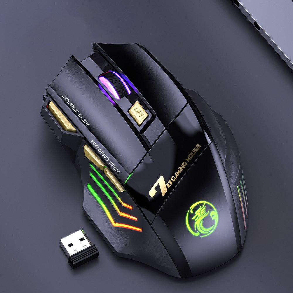 2.4GHz & Bluetooth 5.1 Wireless Mute Gaming Mouse with RGB Backlight & Fire Button for Win / Mac