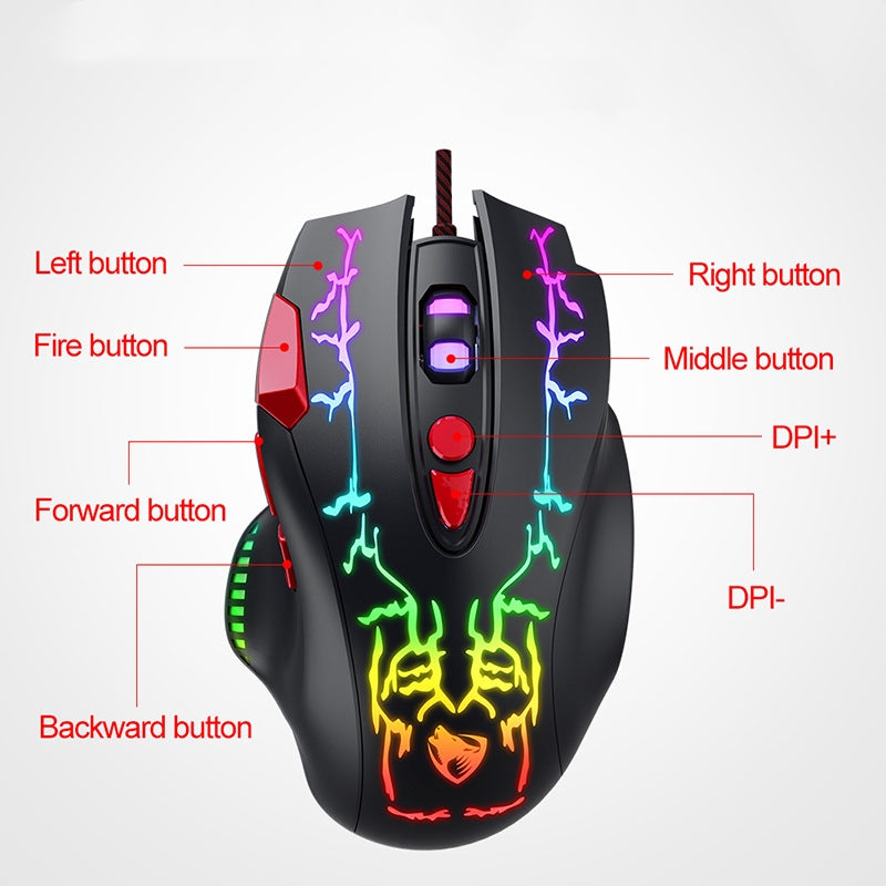 High Precision 6400 DPI Wired Gaming Mouse with RGB Backlit & Fire Button for Windows / Mac