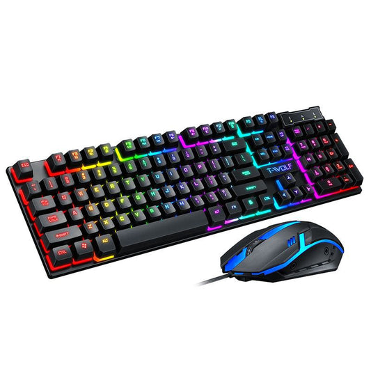 Gaming Set - 104 Keys Wired Keyboard with Rainbow Backlit + 1600 DPI Gaming Mouse Combo