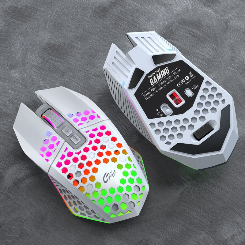 2.4GHz Wireless Honeycomb Design Gaming Mouse with RGB Backlight & Mute Buttons for Windows/Mac, 95g