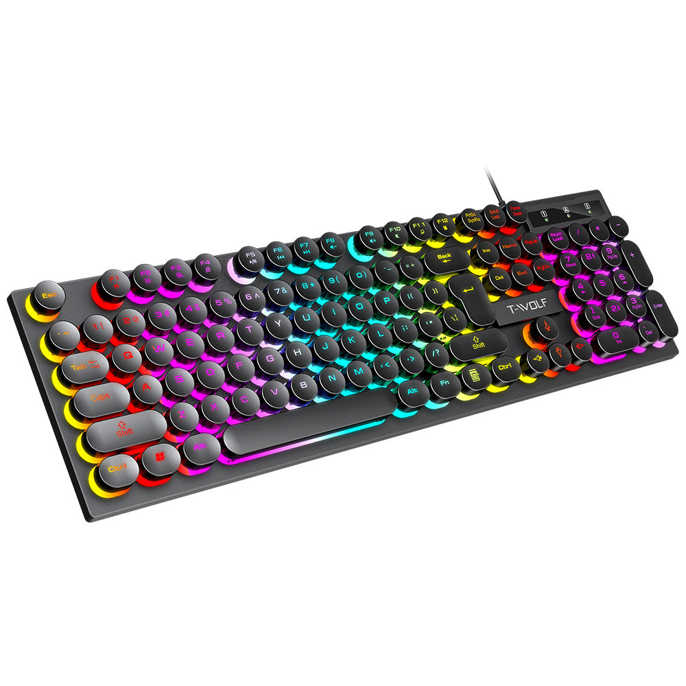 Spill Resistant Wired 104 Keys Gaming Keyboard with Multimedia Keys & Rainbow Backlit for Win/Mac