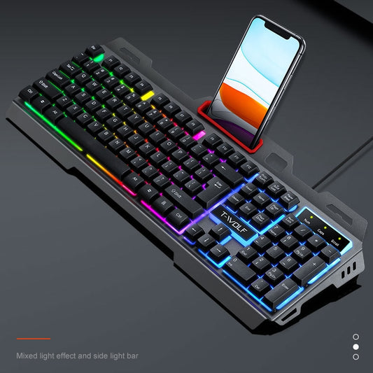 Durable Metal Panel Spill Resistant Wired 104 Keys Gaming Keyboard with Colorful Backlit for Windows