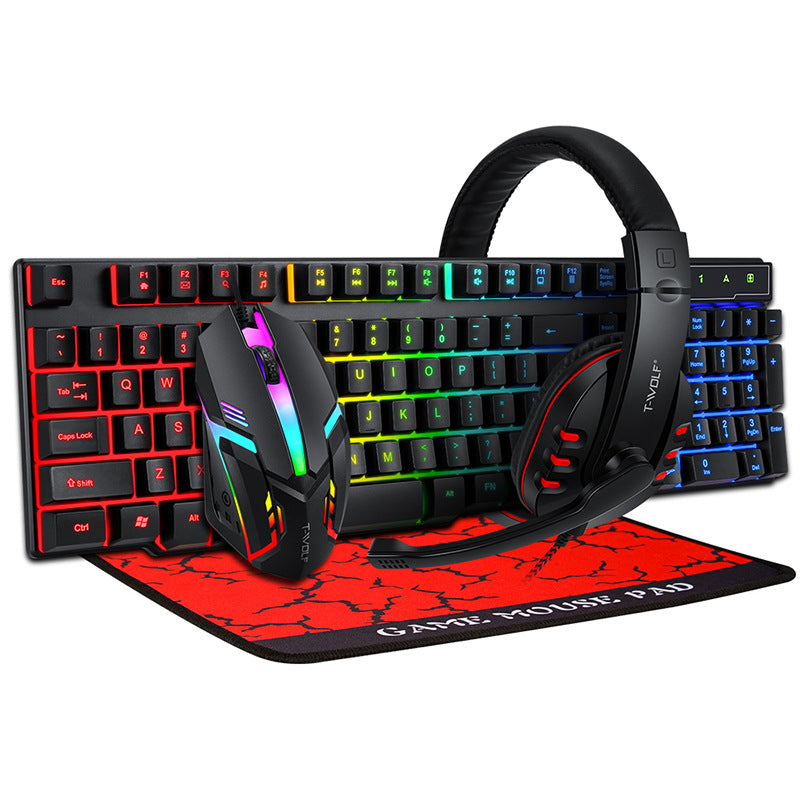 4-In-1 104 Keys Wired Gaming Keyboard + Headset + 1200 DPI Mouse + Mousepad Combo