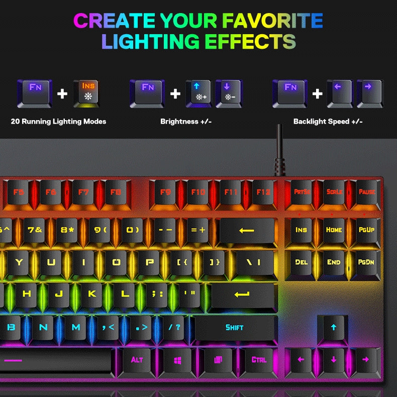 Anti-ghosting Spill Resistant Compact 87 Keys Wired Gaming Keyboard with RGB Backlit for Windows / Mac