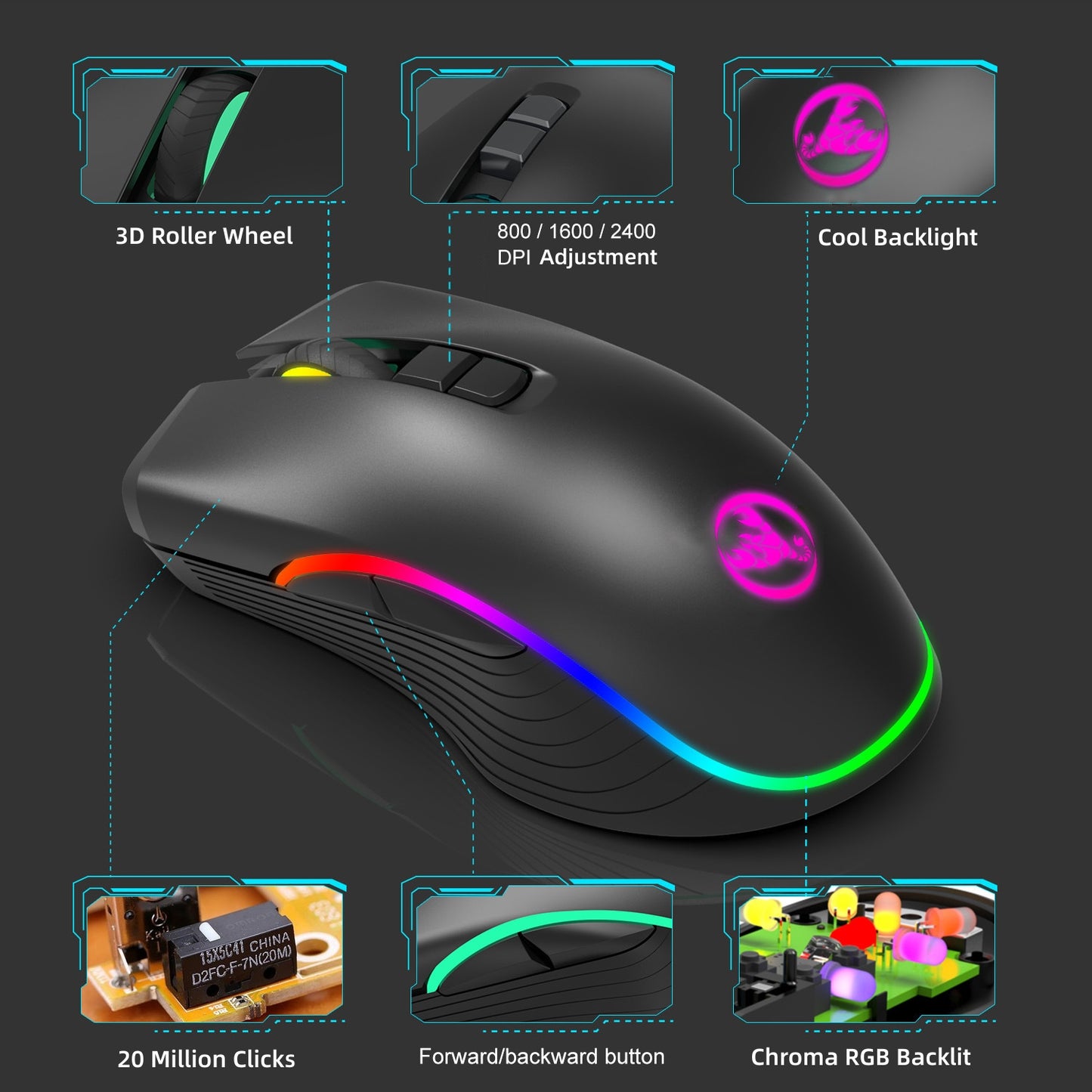 2.4GHz Wireless Optical Gaming Mouse with Chroma RGB Backlight for Windows / Mac