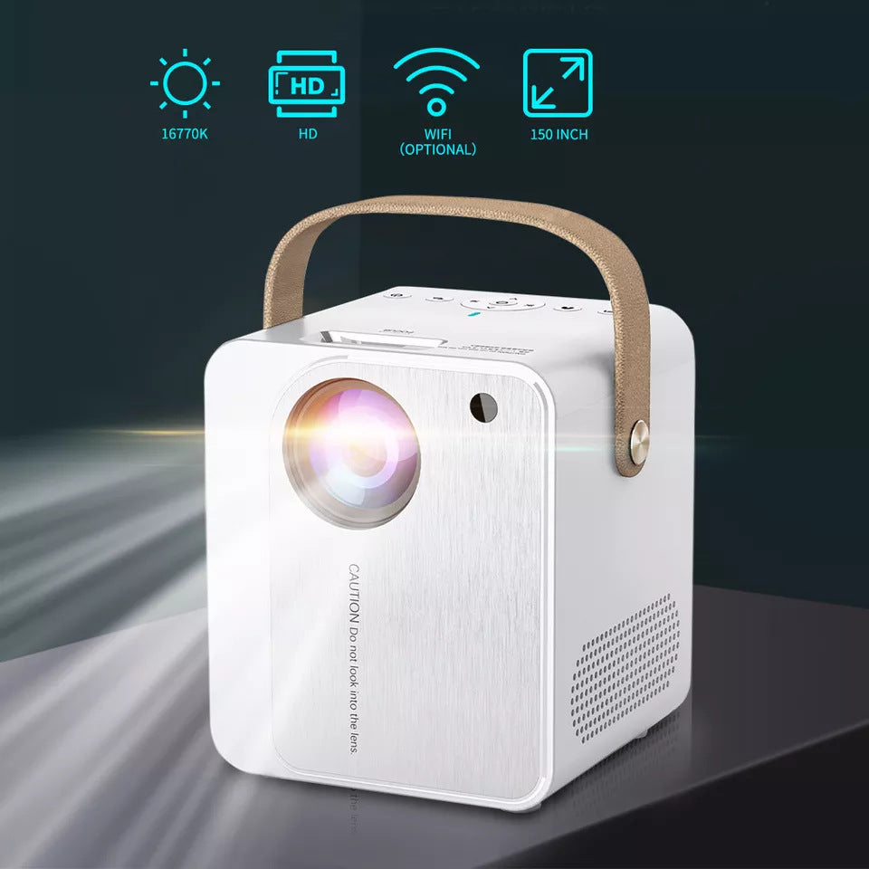 Portable Full HD 1080P Supported Projector with Handle, Compatible with Phone, HDMI, AV, USB, TF