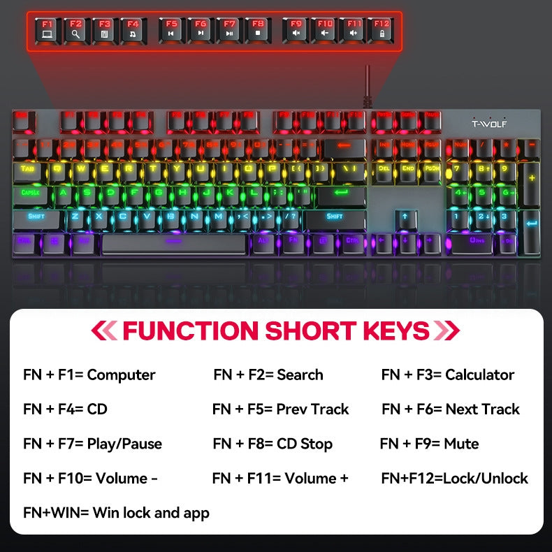 Anti-ghosting Spill Resistant Wired 104 Keys Gaming Keyboard with RGB Backlit for Windows / Mac