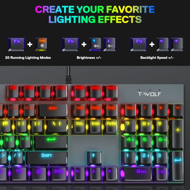 Anti-ghosting Spill Resistant Wired 104 Keys Gaming Keyboard with RGB Backlit for Windows / Mac