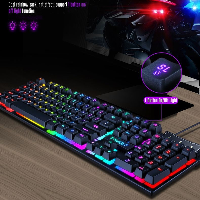 Gaming Set - 104 Keys Wired Keyboard with Rainbow Backlit + 1600 DPI Gaming Mouse Combo