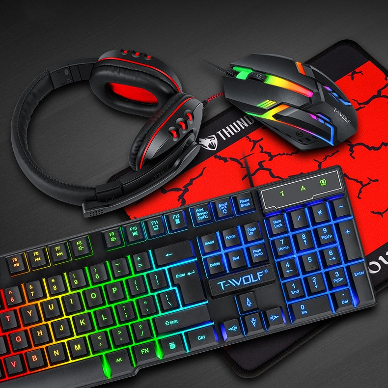 4-In-1 104 Keys Wired Gaming Keyboard + Headset + 1200 DPI Mouse + Mousepad Combo