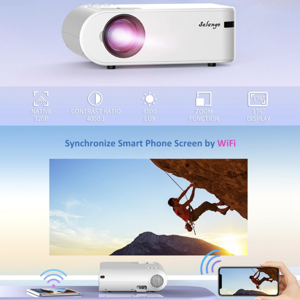 Portable Full HD 1080P Supported Movie Projector Compatible with Phone, HDMI, VGA, AV, USB, TF