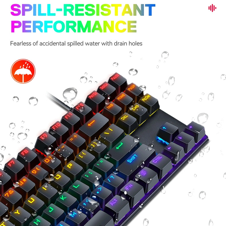 Anti-ghosting Spill Resistant Compact 87 Keys Wired Gaming Keyboard with RGB Backlit for Windows / Mac