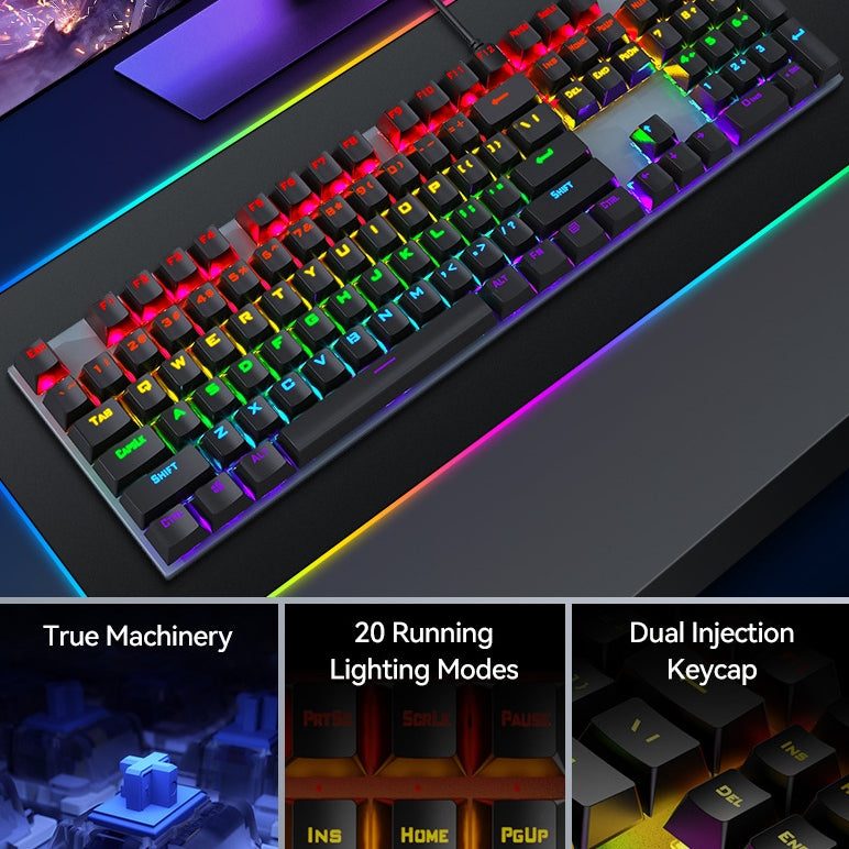 Anti-ghosting Spill Resistant Wired 104 Keys Gaming Keyboard with RGB Backlit for Windows / Mac